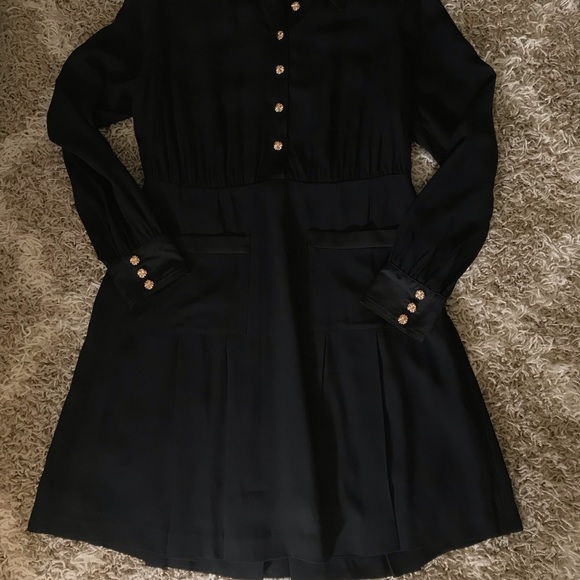 J. Crew Black Shirt Midi Dress Pleated Skirt Glass Buttons - Picture 9 of 13